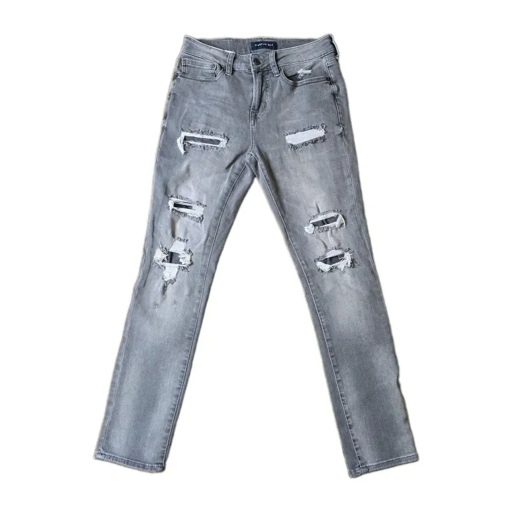 Aeropastle Men's Grey Distressed Skinny Stretch Denim Jeans Size 28 X 30